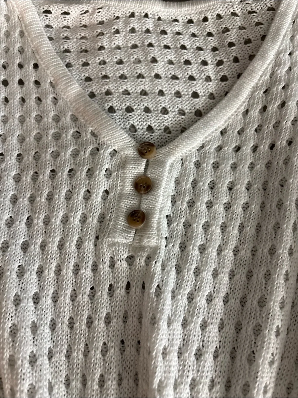 Cupshe Cream Knit Crochet Swim Coverup with Button Placket